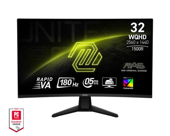 MSI Gaming monitor MAG 32CQ6F, 31,5"  Rapid VA zakřivený /2560x1440 (WQHD)/180Hz/0,5ms/DP/2xHDMI/černá