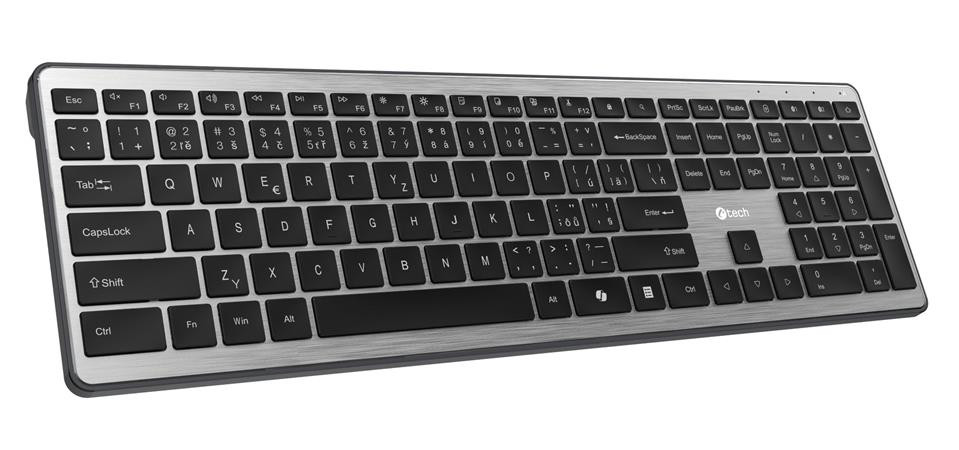 C-TECH klávesnice Quallis KB-118 Dual mode, bezdrátová, BT5.0 + 2,4GHz, scissors tlačítka, USB nano receiver, CZ/SK
