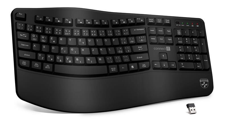 CONNECT IT FOR HEALTH Ergonomická klávesnice, bezdrátová, USB 2.4GHz, CZ + SK verze, ČERNÁ