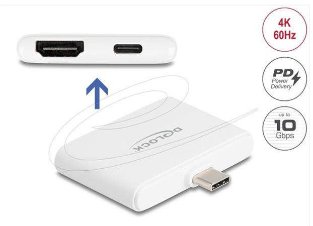 Delock Adaptér z rozhraní USB Type-C™ na HDMI 4K 60 Hz a USB Type-C™ Data + PD 94 W