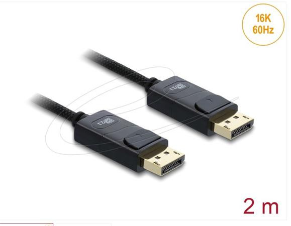Delock Koaxiální kabel DisplayPort 16K 60 Hz 80 Gbps s pleteným opláštěním 2 m