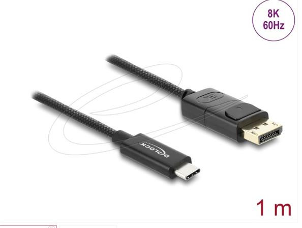 Delock Koaxiální kabel USB Type-C™ na DisplayPort (DP Alt Mode) 4K 60 Hz s pleteným opláštěním 1 m