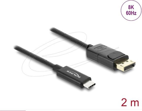 Delock Koaxiální kabel USB Type-C™ na DisplayPort (DP Alt Mode) 4K 60 Hz s pleteným opláštěním 2 m
