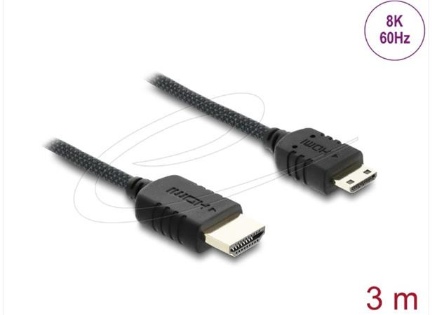 Delock Koaxiální kabel High Speed HDMI HDMI samec na Mini HDMI samec 8K 60 Hz s pleteným opláštěním 3 m
