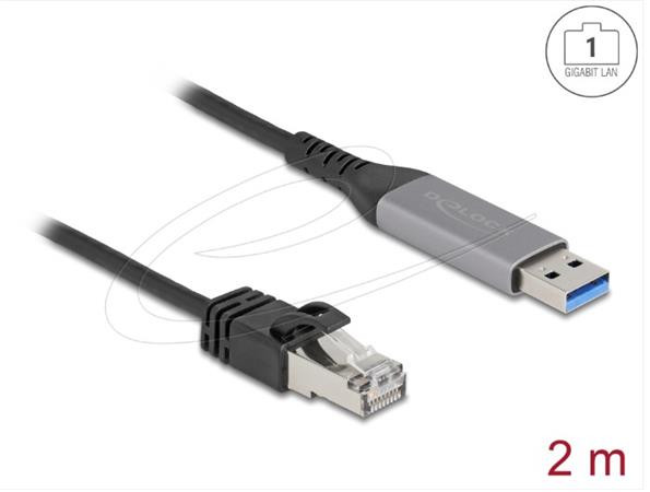 Delock USB LAN kabel z rozhraní USB Typ-A na RJ45 Gigabit Ethernet, 2 m