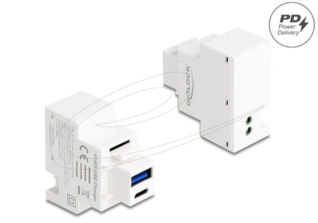 Delock Modul Keystone s nabíjecími porty USB Typ-A a USB Type-C™, PD 20 W, bílý