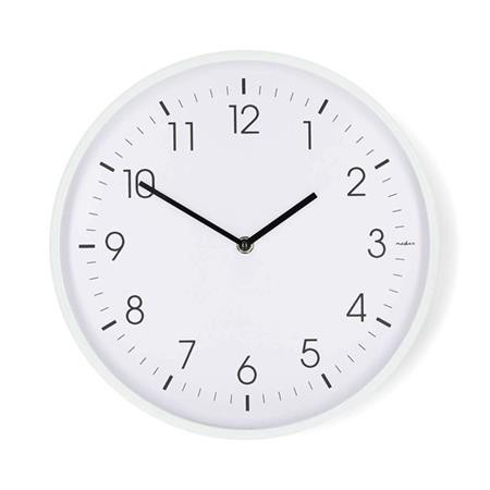 Nedis CLWA1226WT - Nástěnné hodiny | Průměr: 300 mm | Plast | Tichý pohyb | Bílá