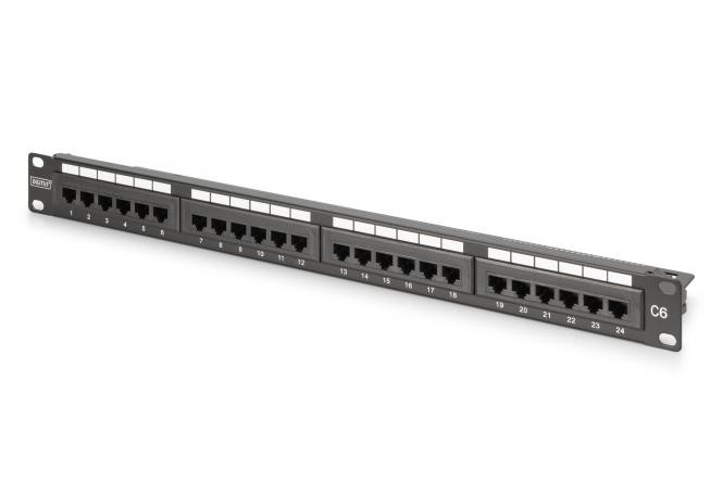 DIGITUS CAT 6, Class E Patch panel, nestíněný 24portový RJ45, 8P8C, LSA, 1U, rackový mount