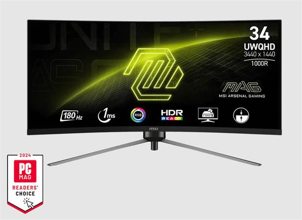 MSI Gaming MAG 345CQR, 34" VA zakřivený /3440x1440 (UWQHD)/180Hz/1ms/DP/2xHDMI/Výškově nastavitelný/černá