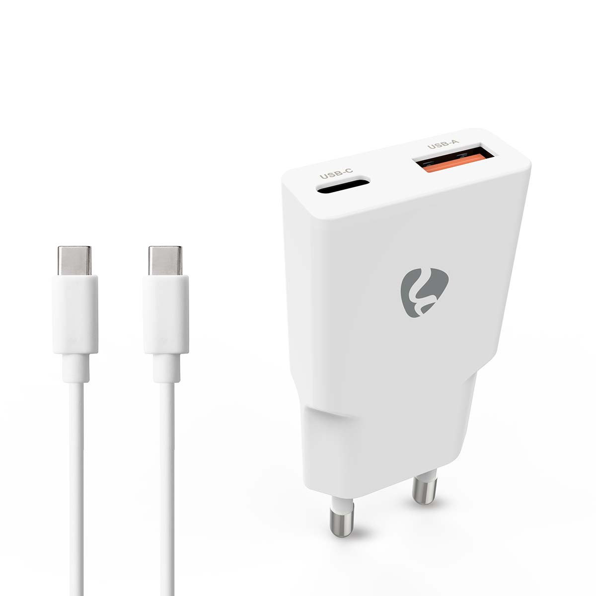 Nedis WCHA20WTUC - 20 W | GaN | PD3.0 | Funkce rychlého nabíjení | 1.5 / 2.0 / 2.22 A / 3.0 A | USB-A / USB-C | Bílá 