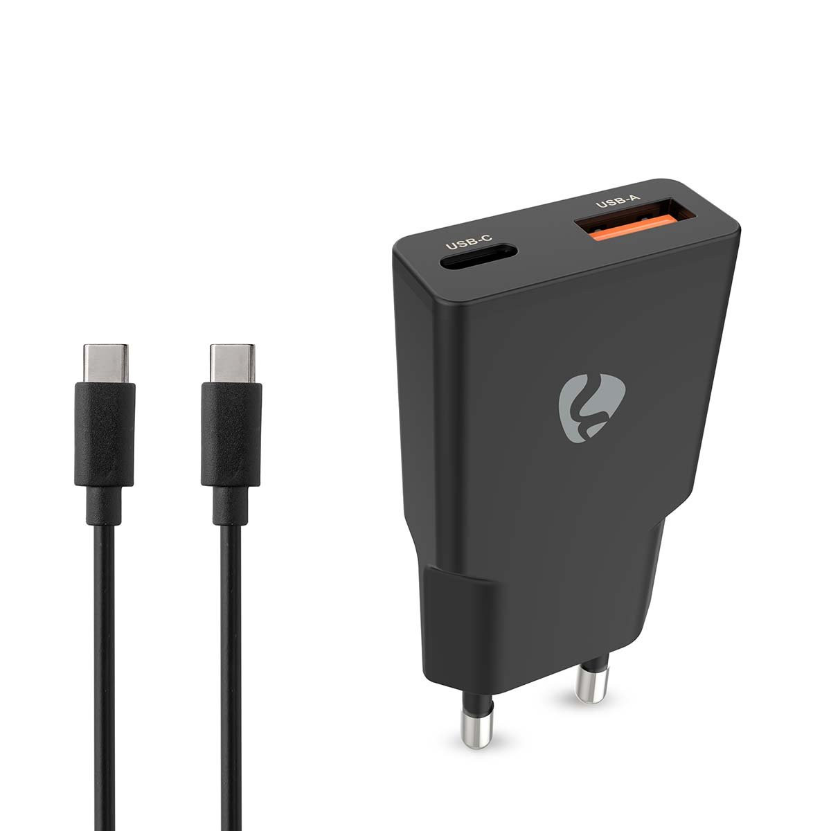 Nedis WCHA20BKUC - Síťová nabíječka | 20 W | GaN | PD3.0 | Funkce rychlého nabíjení | 2 výstupy | USB-A / USB-C | Černá