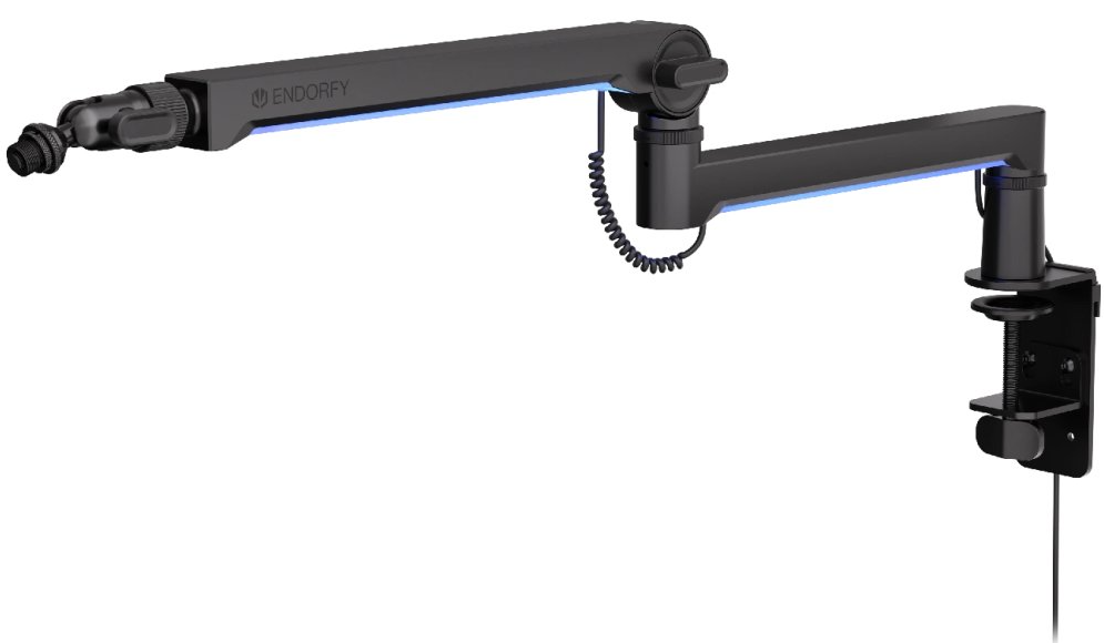 Endorfy Broadcast Low Profile RGB Boom Arm,Stojan pro mik.,stolní,tl. stolu 15–105mm,360° rot.,nosn. 2kg,vícebarevné podsv.,černá