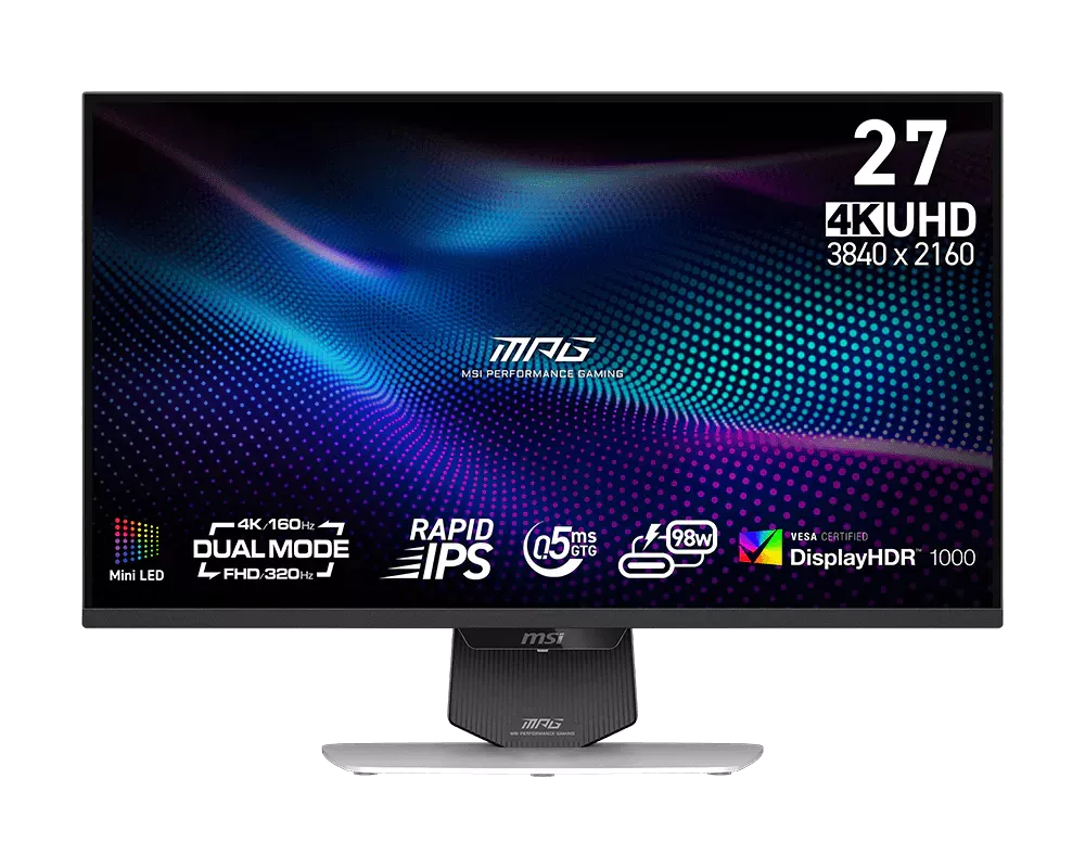 MSI Gaming monitorMPG 274URDFW E16M, 27" Mini-LED/3840x2160(UHD)/160Hz/0,5ms/2x HDMI/DP/USB-A,B,C/Výšk. nast./Pivot/bílá
