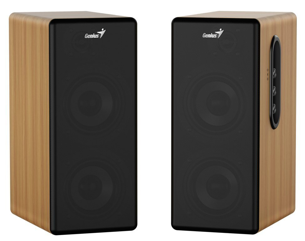 Genius SP-HF1220BT Reproduktory, 2.0, 45W, 3,5mm jack, Bluetooth, dřevěné, regulace basů a výšek,sluchátkový výst.,hnědo-černé