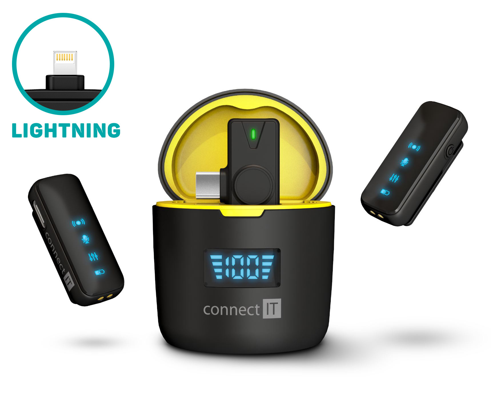 CONNECT IT Wireless mikrofon ClipMic Pro Lightning (2 ks + receiver) set ČERNÝ