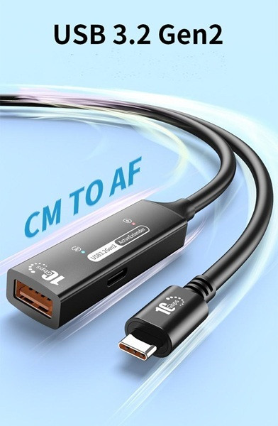 PremiumCord USB 3.2 Gen 2 repeater a prodlužovací kabel C-Male-A-Female, 10Gbps Aluminium 5m