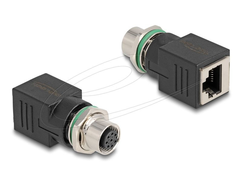 Delock M12 adaptér, ze čtyřpinové A-kódované zástrčky na konektor RJ45 přímý