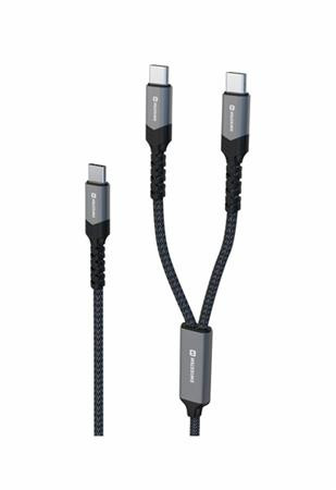 SWISSTEN NABÍJECÍ KABEL 2v1 100W USB-C / 2x USB-C 1,5 M ČERNÝ