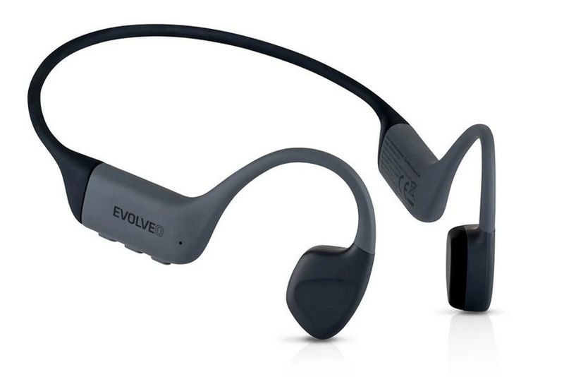 EVOLVEO BoneMax, bezdrátová sluchátka na lícní kosti, MP3 32GB, IPX8, šedé