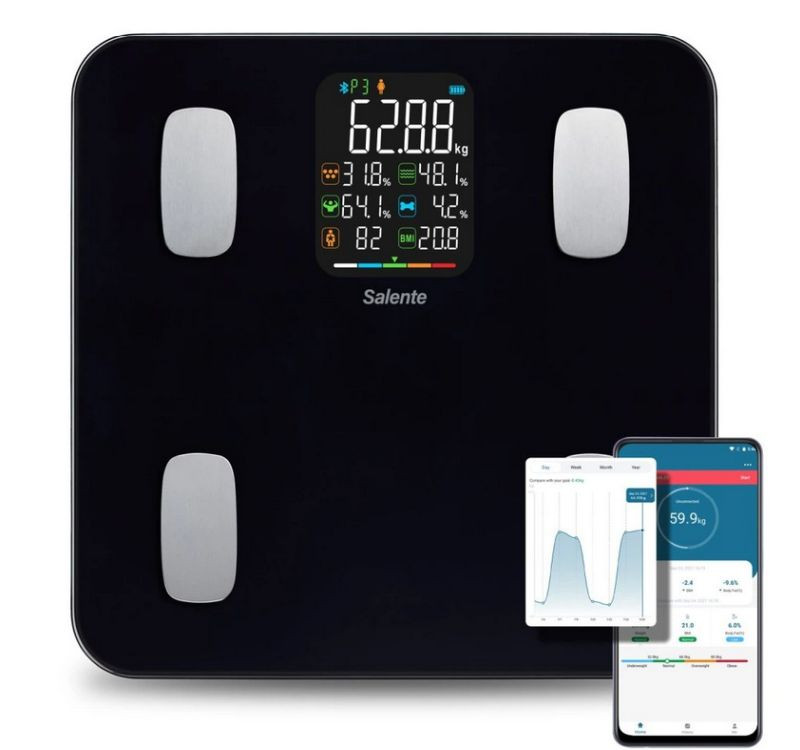 Salente MaxFit, chytrá osobní diagnostická fitness váha, Bluetooth, černá
