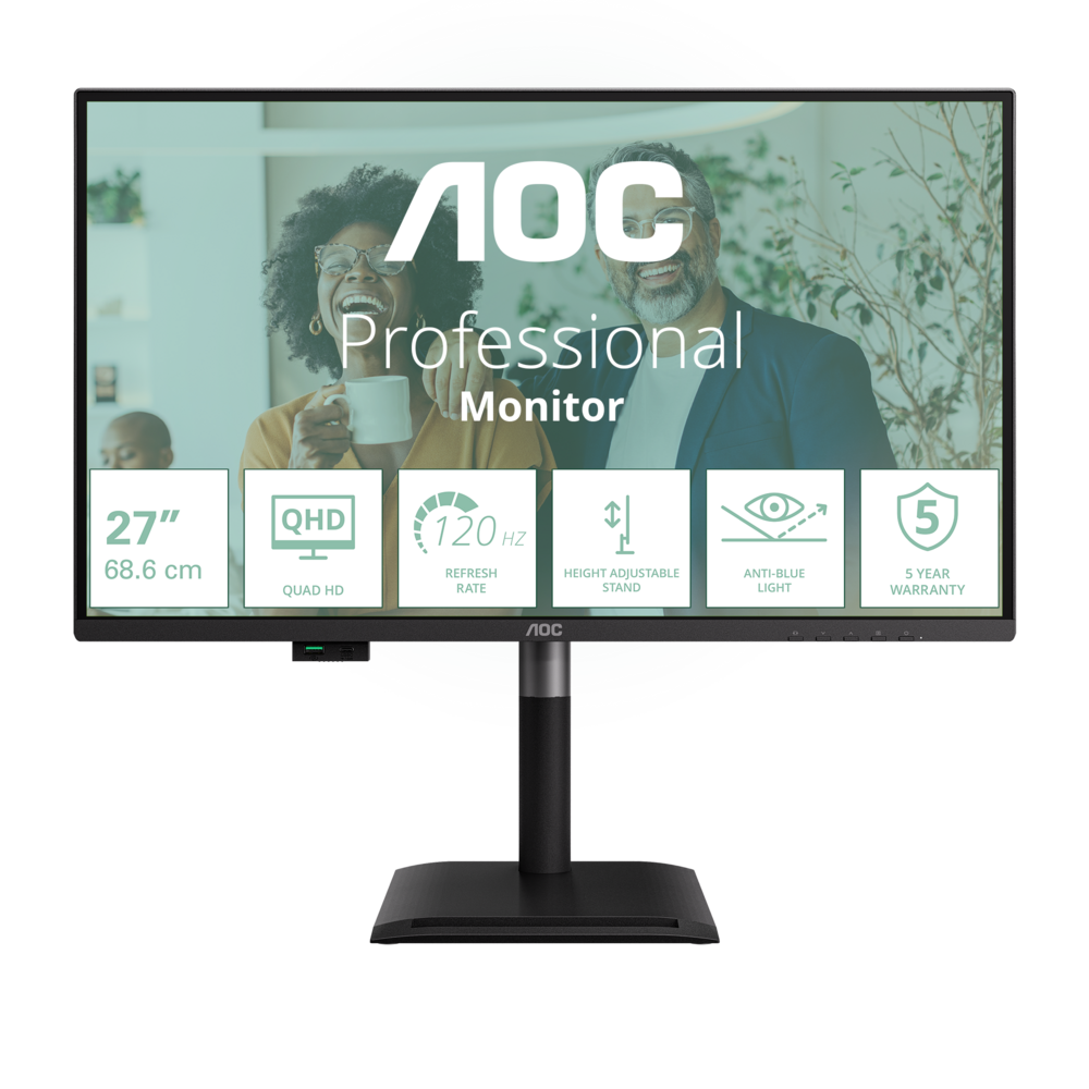 AOC LCD Q27P4CV 27" IPS/2560x1440@120Hz/4ms/350cd/HDMI/DP/4xUSB/USB-C dock/RJ45/Repro/Pivot/HAS/5 let