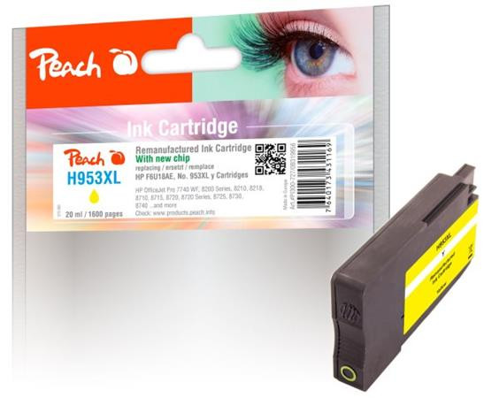 PEACH kompatibilní cartridge HP No. 953XL, žlutá, F6U18AE, 20ml, OEM chip 