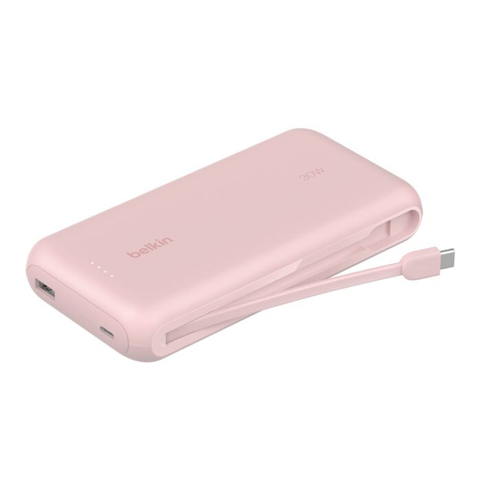 Belkin BOOST CHARGE™ USB-C Power Delivery PowerBanka s integrovaným USB-C kabelem, 10000mAh, 30W, růžová