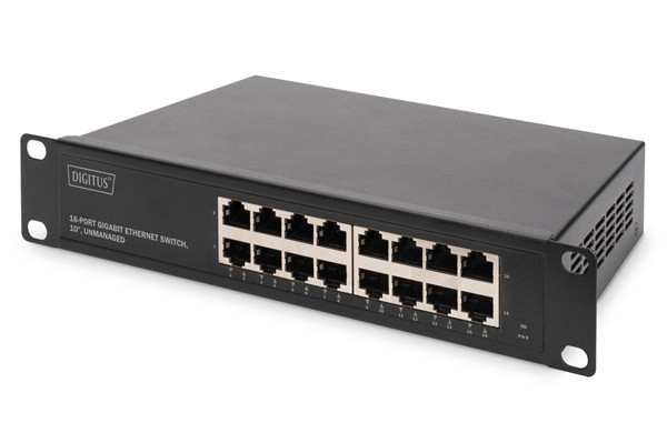 DIGITUS 10" gigabitový ethernetový switch, 16 portů, nemanagovatelný