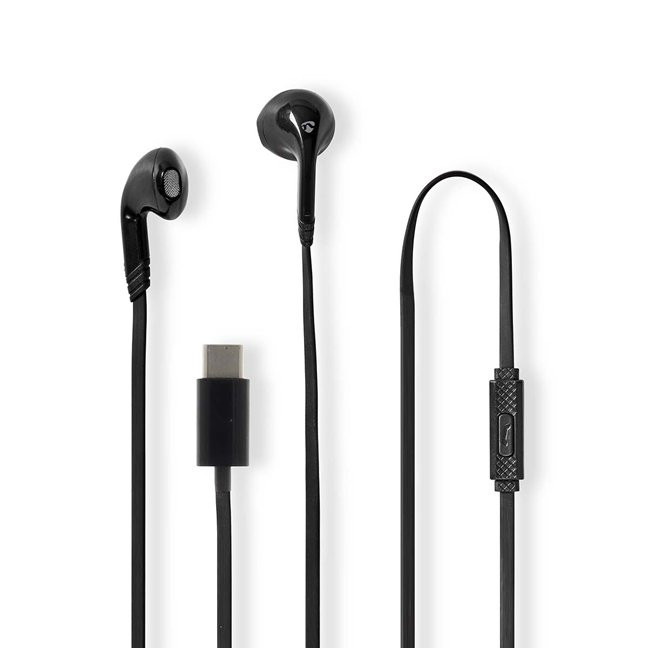 Nedis HPWD4024BK - Kabelová Sluchátka | Do uší  | USB-C | Délka kabelu: 1.2 m | mikrofon |  Ovládání Hlasitosti | Černá