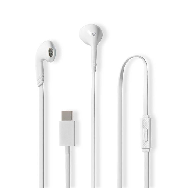 Nedis HPWD4024WT- Kabelová Sluchátka | Do uší  | USB-C | Délka kabelu: 1.2 m | mikrofon |  Ovládání Hlasitosti | Bílá