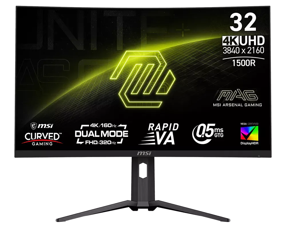 MSI MAG 321CUPDF Gaming monitor 31,5" Rapid VA zakřivený/3840x2160(UHD)/160Hz (320Hz - FHD)/0,5ms/2xHDMI/DP/USB-C/výšk.nast./černá