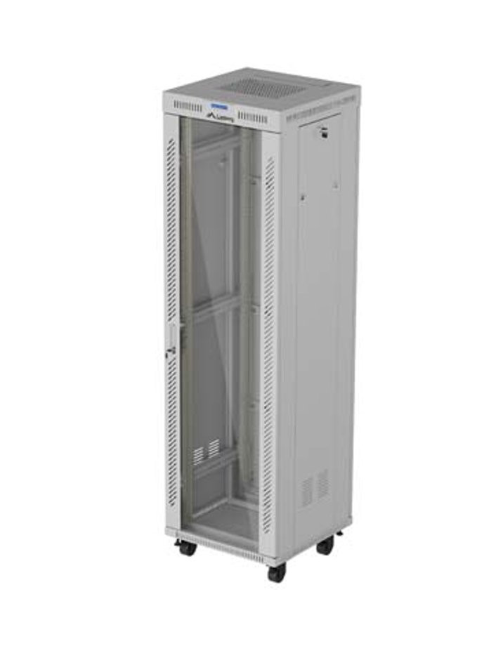LANBERG Volně stojící skříň 19" 42U/600x600 (v rozloženém stavu) síťované dveře LCD černá (RAL9004)  