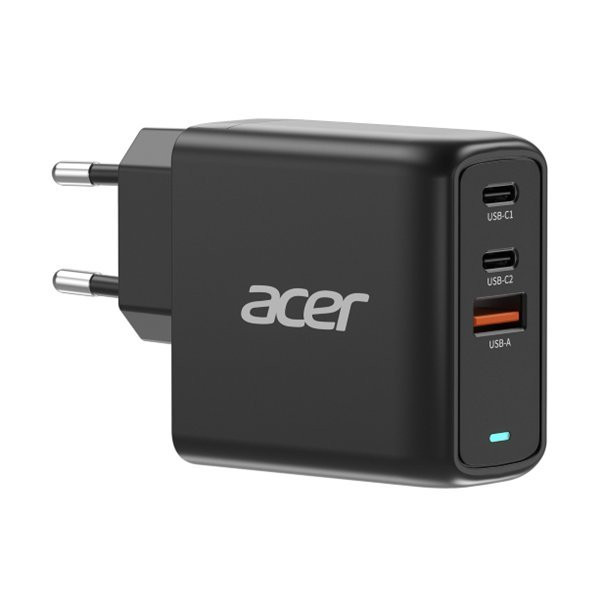 ACER 67W PD GaN charger - black; 2×USB-C +1×USB-A, až 75W, černá