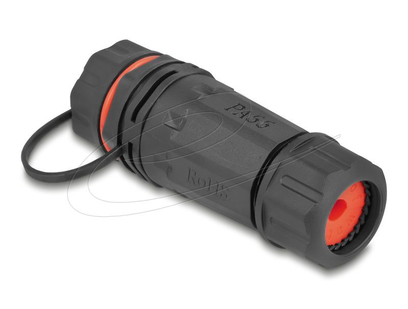 Delock Konektor kabelu ze zásuvkového RJ45 na zásuvkový RJ45 Cat.6A, s ochranným uzávěrem, vodotěsný 