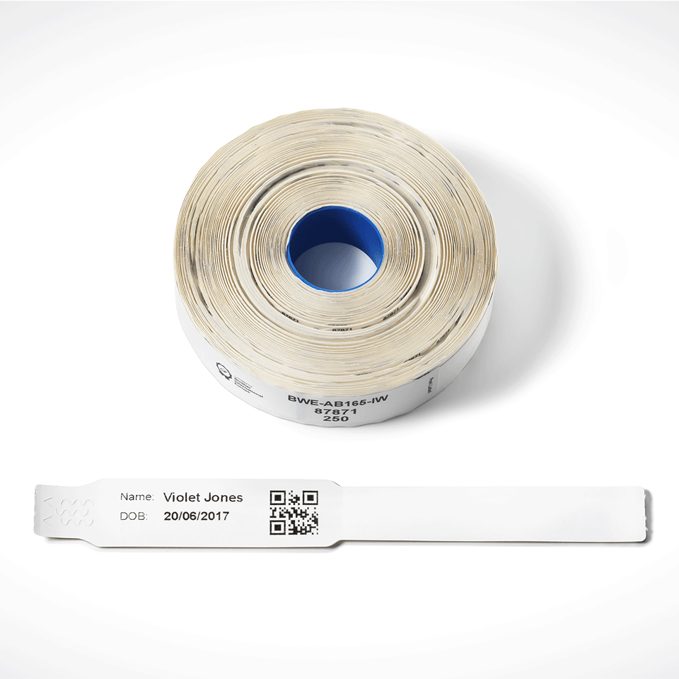 Brother -BWE-AB165-IW - náramek pro kojence, adhesive 165mm x 20mm, box s 4-mi rolemi (á 250 náramků na každé roli)