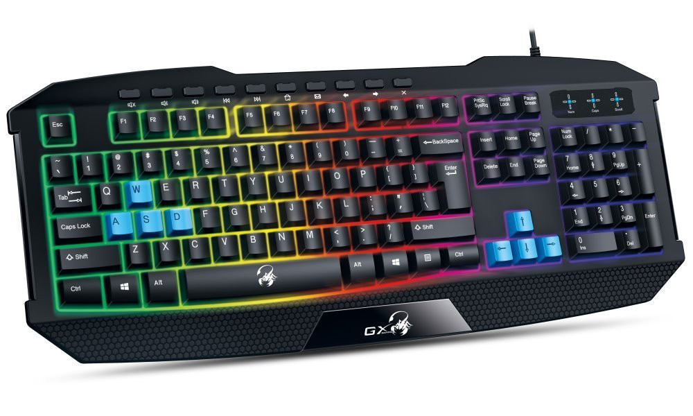 Genius GX GAMING Scorpion K215,Klávesnice, herní, drátová, CZ+SK layout, podsvícená, Copilot, USB, černá