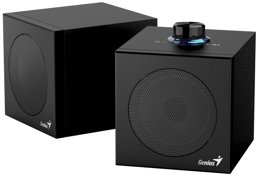 Genius SP-HF300U, Reproduktory, 2.0, 4W RMS, USB-A, USB-C, 2" měniče, dřevěné, ovládání hlasitosti, černé