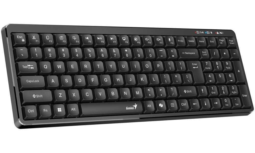 Genius LuxeMate Q7100BT,Klávesnice,bezdrátová,CZ+SK layout,retro klávesy,Copilot AI,numerická část,BT 5.0, 2,4GHz USB,černá