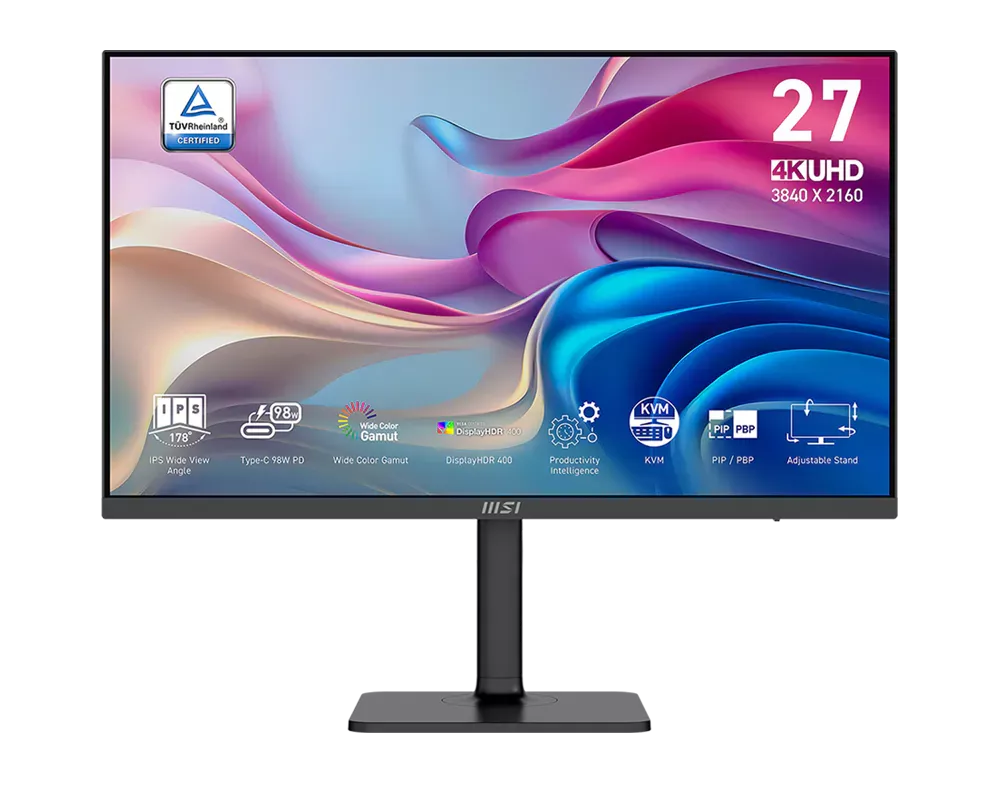 MSI monitor Modern MD272UPHG, 27"/3840x2160 (UHD)/IPS/4ms/2xHDMI/DP/USB-A,B,C/Výšk.nast./Pivot/černá