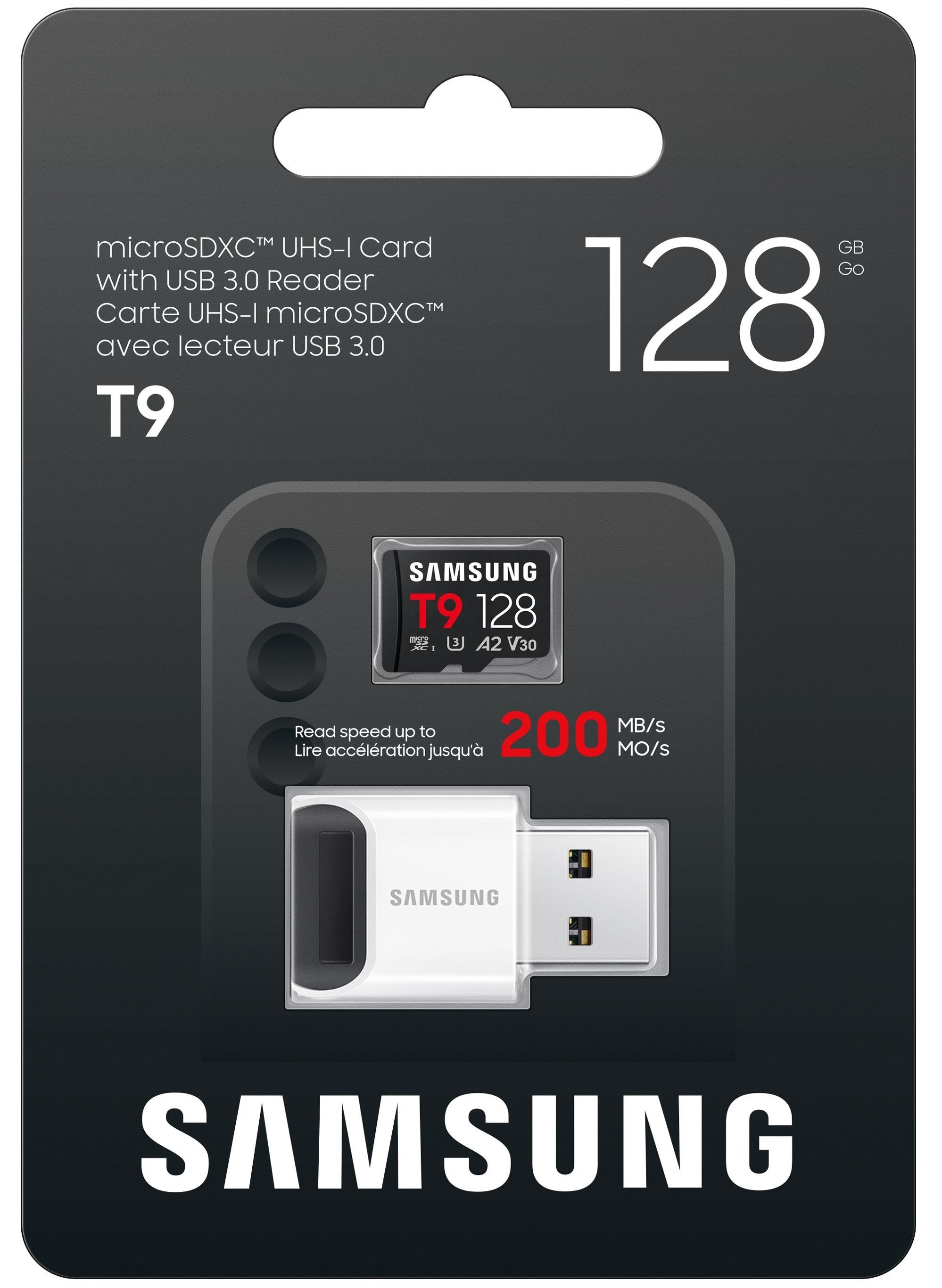 Samsung T9/Micro SDXC/128GB/UHS-I U3 / Class 10/+ Adaptér/Černá + USB Adaptér