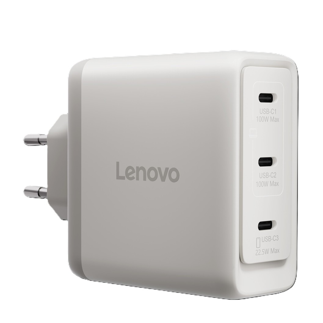 Lenovo CONS  Multi-port USB-C 100W GaN Charger = napájecí adaptér s 3x UBS-C v bílé barvě