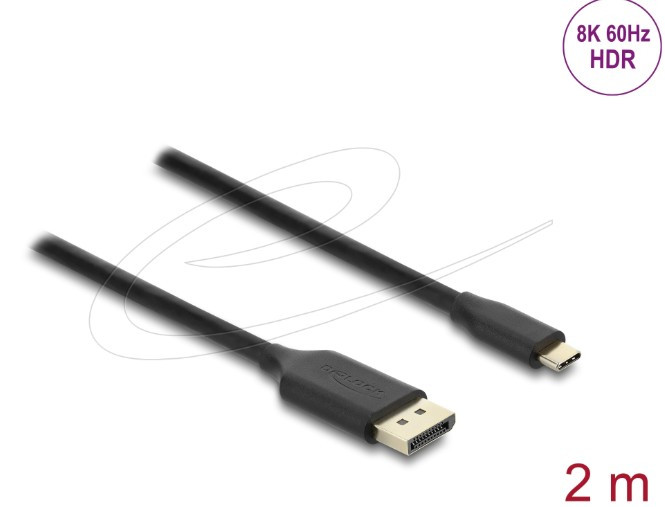 Delock Kabel USB Type-C™ na DisplayPort (DP Alt Mód) 8K 60 Hz s funkcí HDR 2 m černá