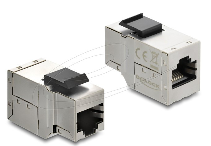 Delock Spojka modulu Keystone ze zásuvky RJ45 na zásuvku RJ45 Cat.6A s černou plastovou západkou, stíněná