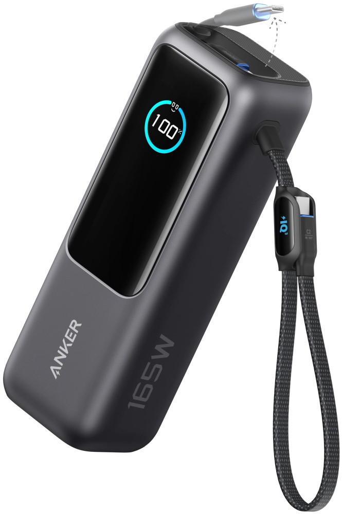Anker Powerbanka/ 25000mAh/ 165W/ integrovaný USB-C a zasouvací kabel/ černá