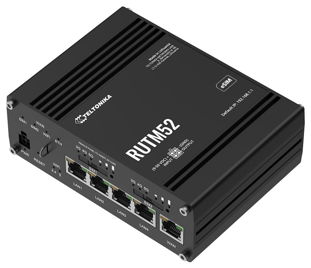 Teltonika RUTM52 průmyslový router, dual SIM + eSIM, 5G dual modem, 5x GLAN,  WiFi 5