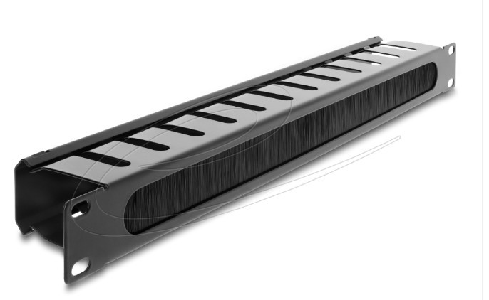 Delock 19” panel pro správu kabelů, s kartáčem a 2 otvory, 1U, černý