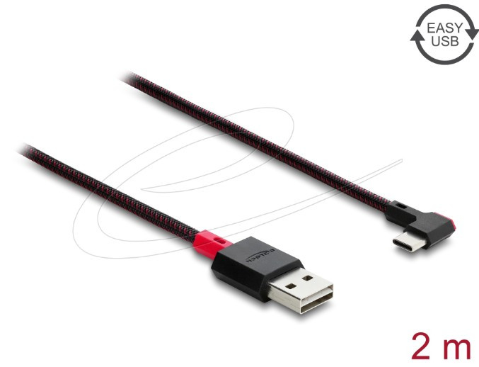 Delock Kabel EASY-USB 2.0 Typ-A samec na USB Type-C™ samec pravoúhlý levý / pravý 2 m černý