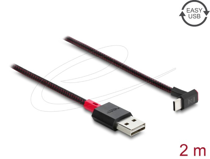 Delock Kabel EASY-USB 2.0 Typ-A samec na USB Type-C™ samec pravoúhlý nahoru / dolů 2 m černý