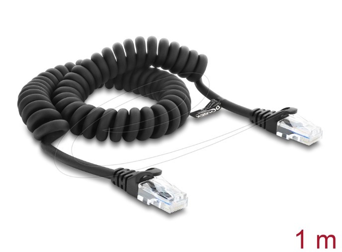 Delock Vinutý kabel rozhraní RJ50, ze zástrčky na zástrčku, 1 m, černý