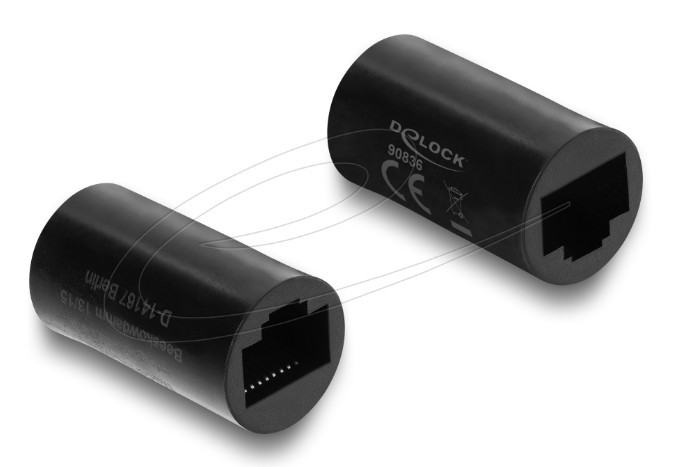 Delock Spojka adaptéru ze zásuvky RJ45 na zásuvku Cat.6, válcový tvar, černá